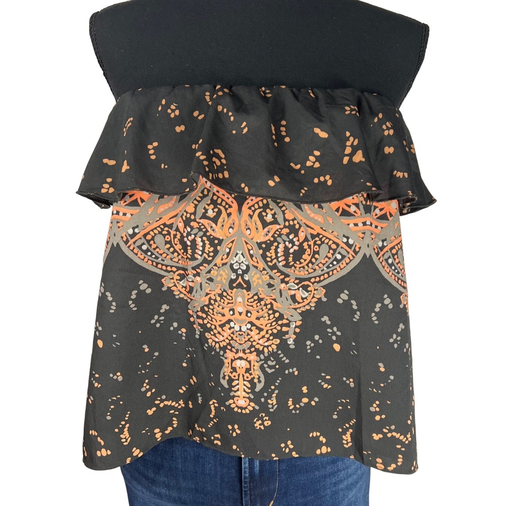 Free People Intimately Pullover Brown Paisley Print Ruffle Strapless Top Medium